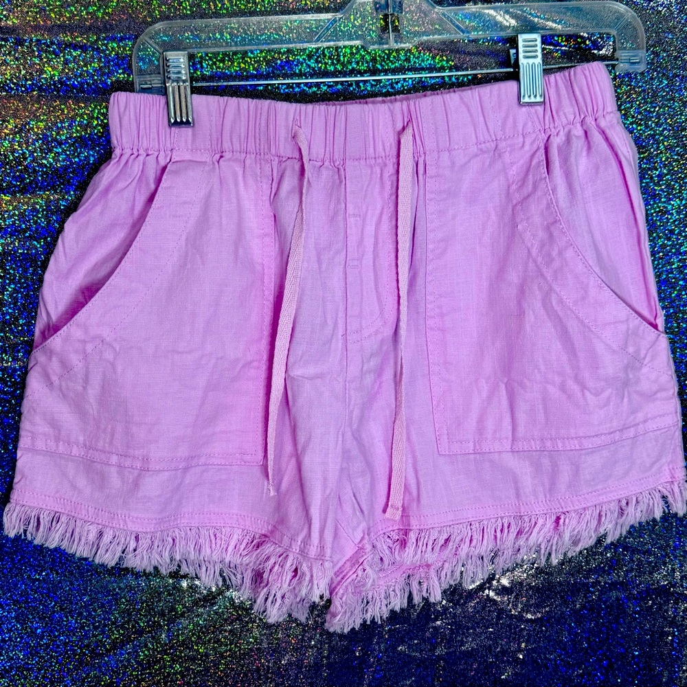 NWOT Womens Summer Drawstring Pocketed Frayed Tencel Jean Denim Shorts XS pink